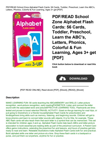 pdfread school zone alphabet flash cards 56 cards  toddler  preschool  learn the abc's  letters  pho