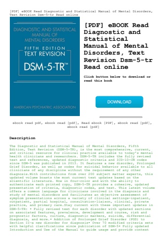 [pdf] ebook read diagnostic and statistical manual of mental disorders  text revision dsm-5-tr read