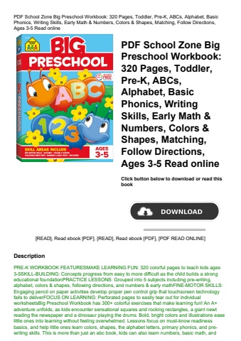 pdf school zone big preschool workbook 320 pages  toddler  pre-k  abcs  alphabet  basic phonics  wri