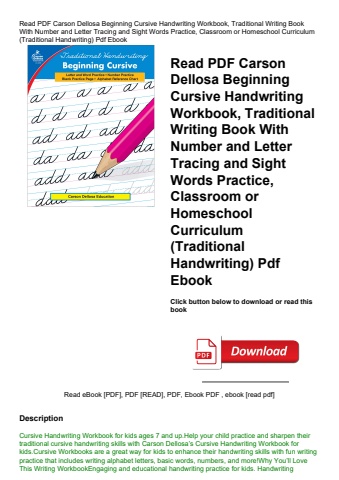 read pdf carson dellosa beginning cursive handwriting workbook  traditional writing book with number